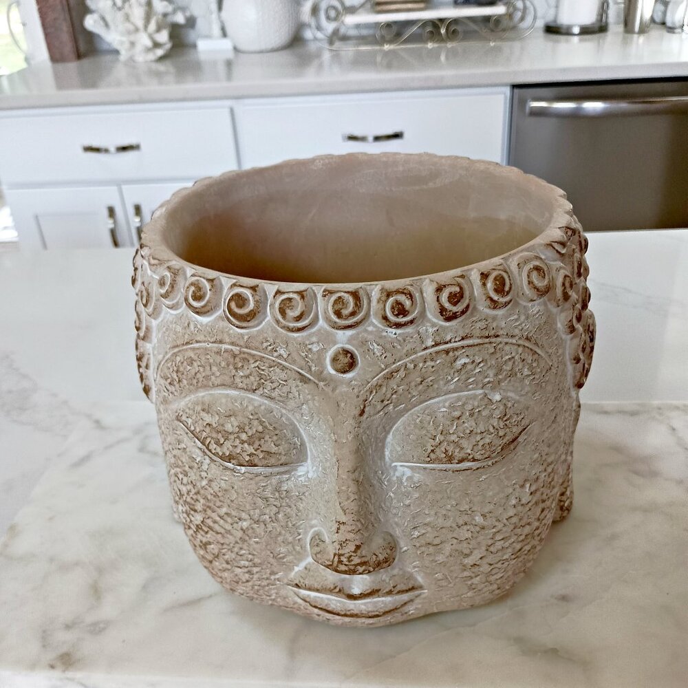 NEW! ORNATE BUDDHA CEMENT PLANTER POT ZEN